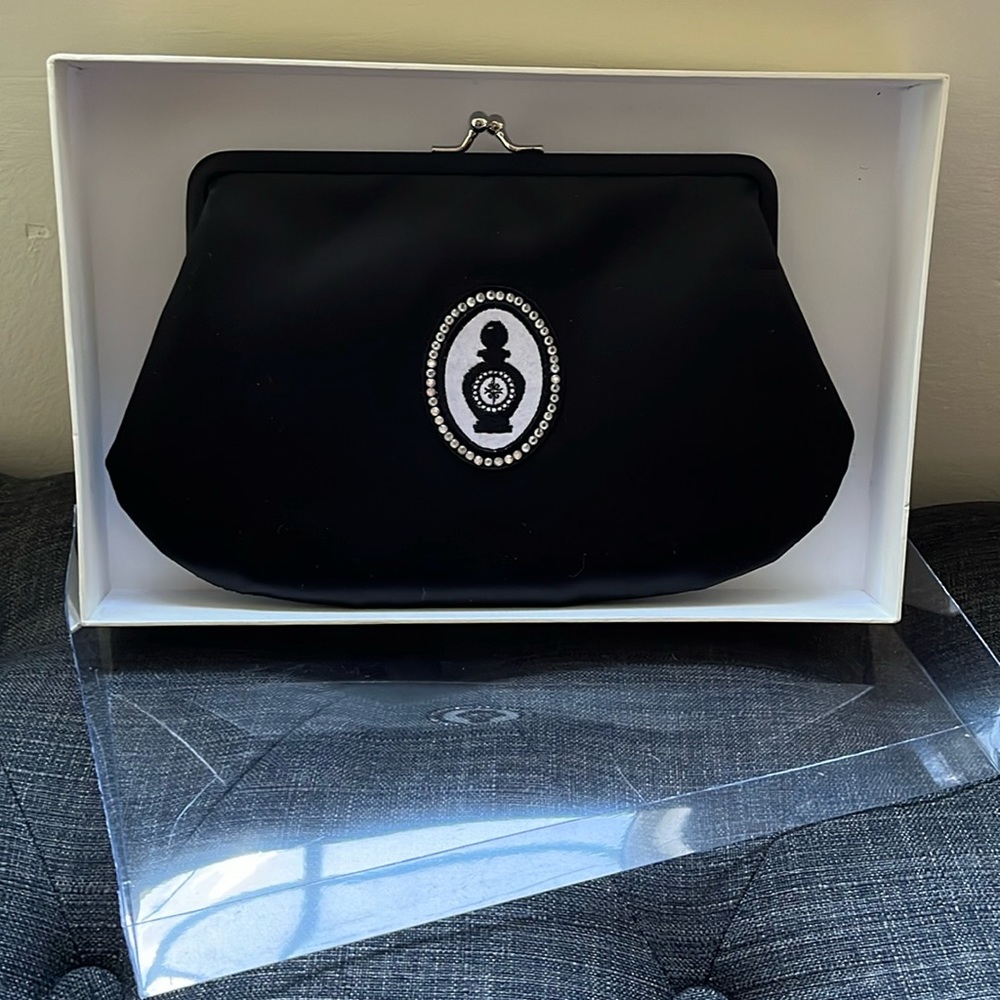 Leif Black Satin Clutch with Perfume Bottle